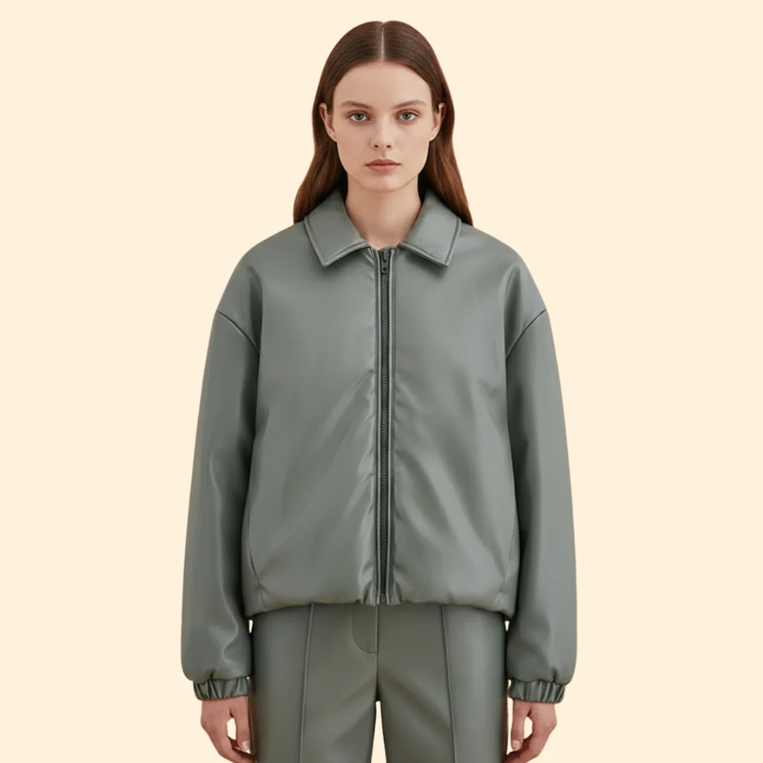 Women’s Bomber Jacket with Front Zipper and Collar - Image 2
