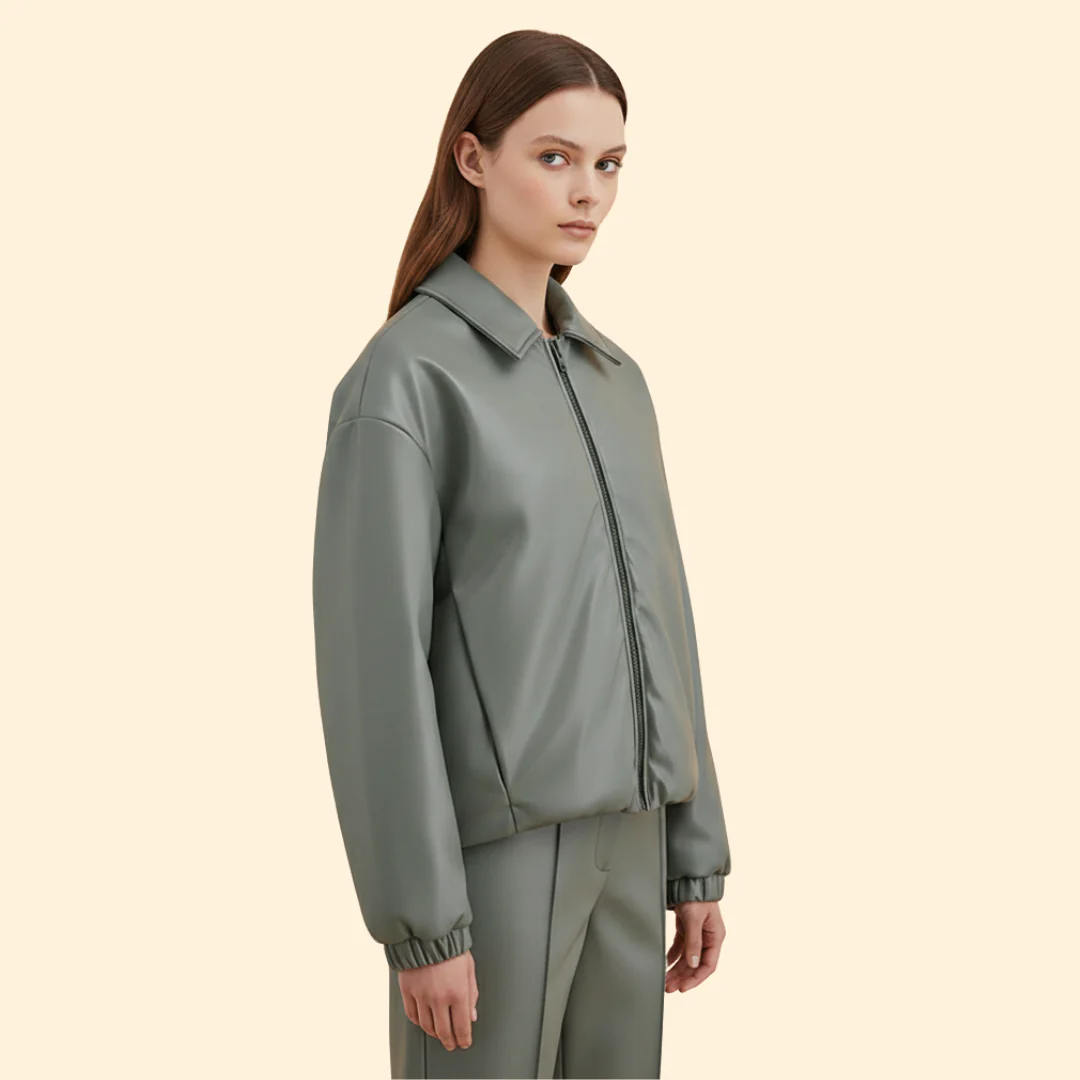 Women’s Bomber Jacket with Front Zipper and Collar - Image 3