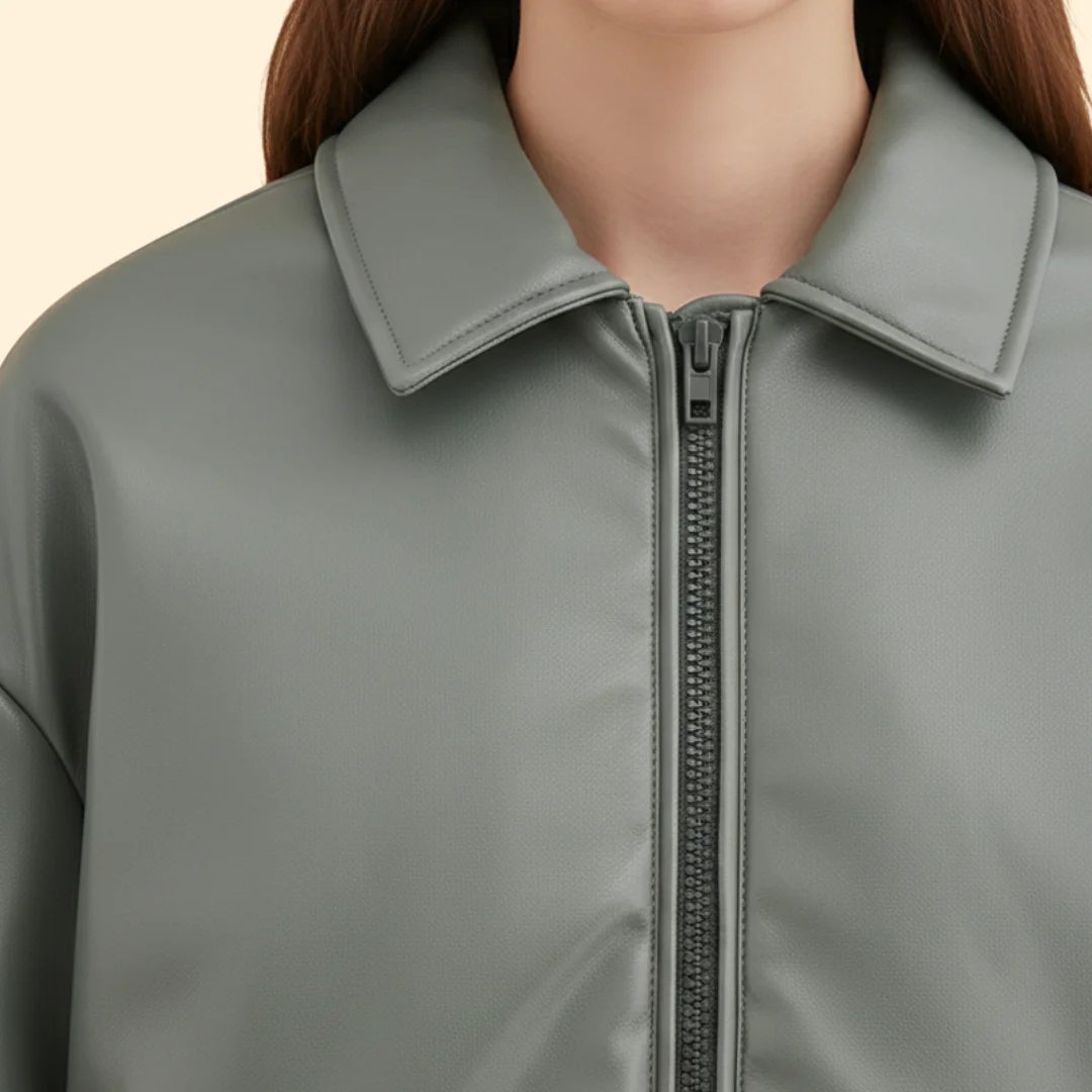 Women’s Bomber Jacket with Front Zipper and Collar - Image 4