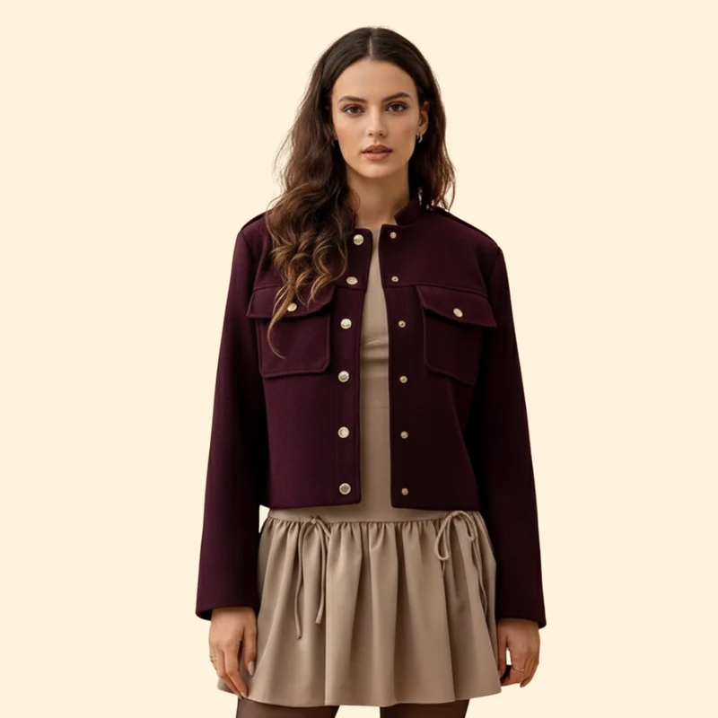 Women’s Bomber Jacket with Gold Button Details - Image 2