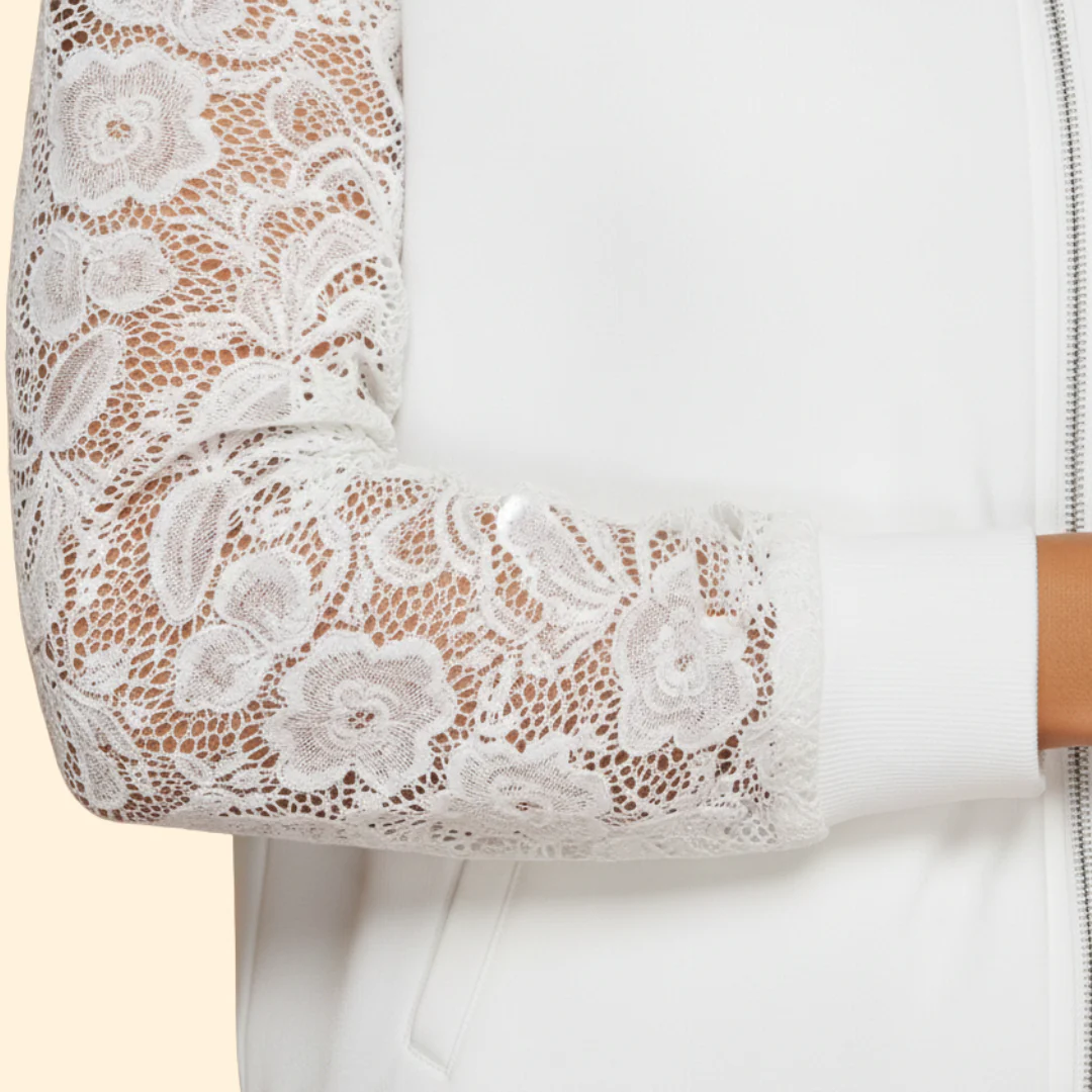 Women’s Bomber Jacket with Lace Sleeve Detail - Image 4
