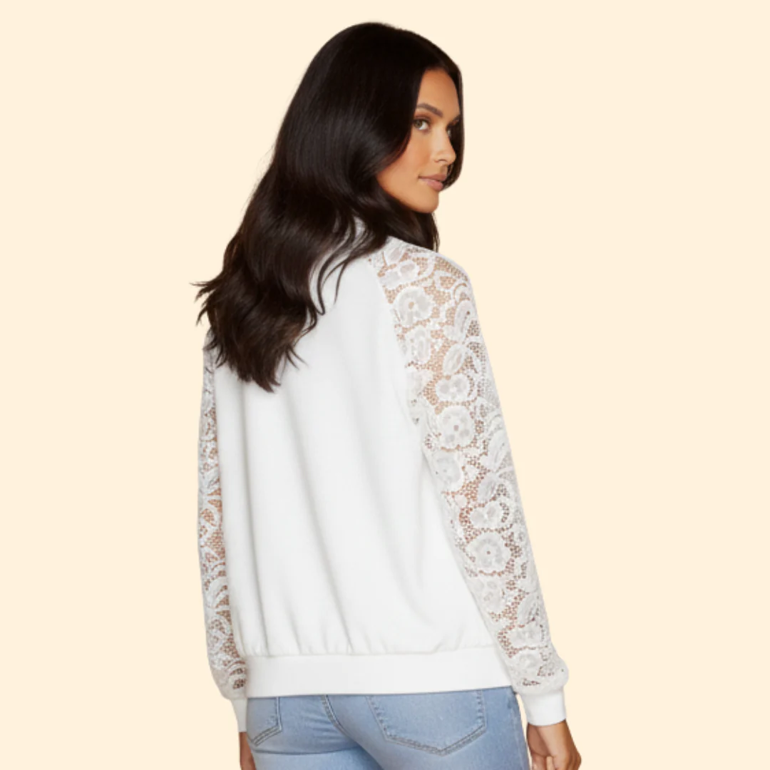 Women’s Bomber Jacket with Lace Sleeve Detail - Image 5