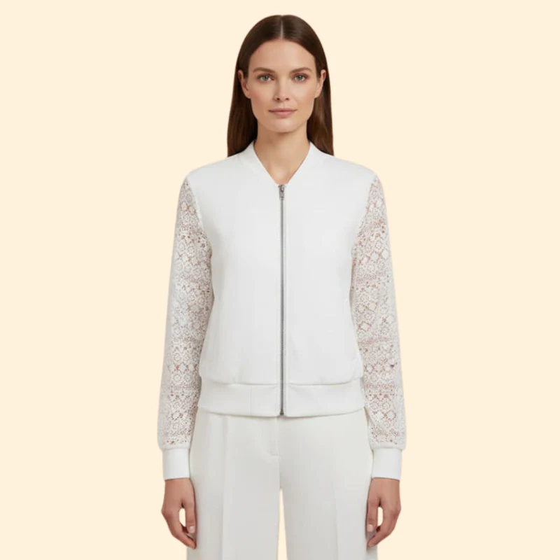 Women's Bomber Jacket with Lace Sleeves - Image 2