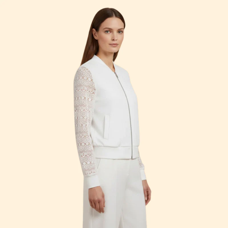 Women's Bomber Jacket with Lace Sleeves - Image 3