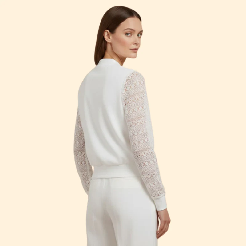 Women's Bomber Jacket with Lace Sleeves - Image 4