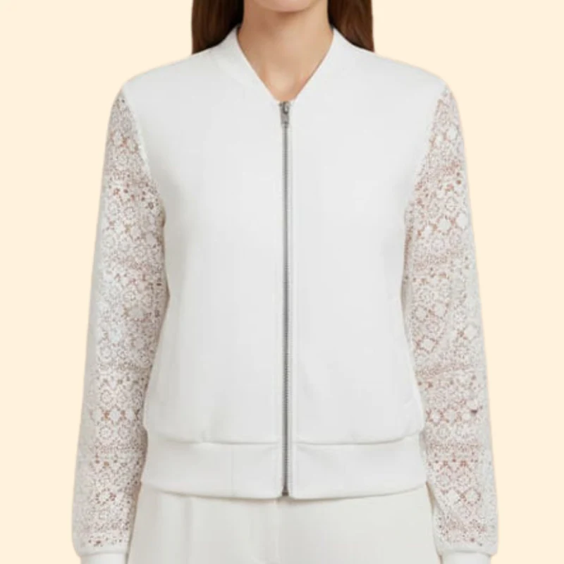 Women's Bomber Jacket with Lace Sleeves - Image 5