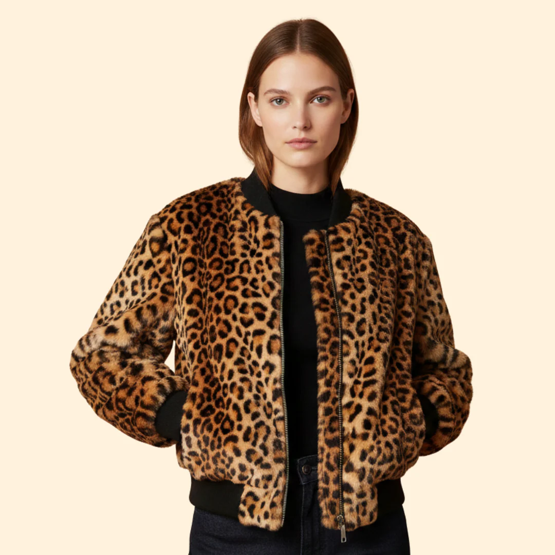 Women’s Bomber Jacket with Leopard Print Pattern - Image 2