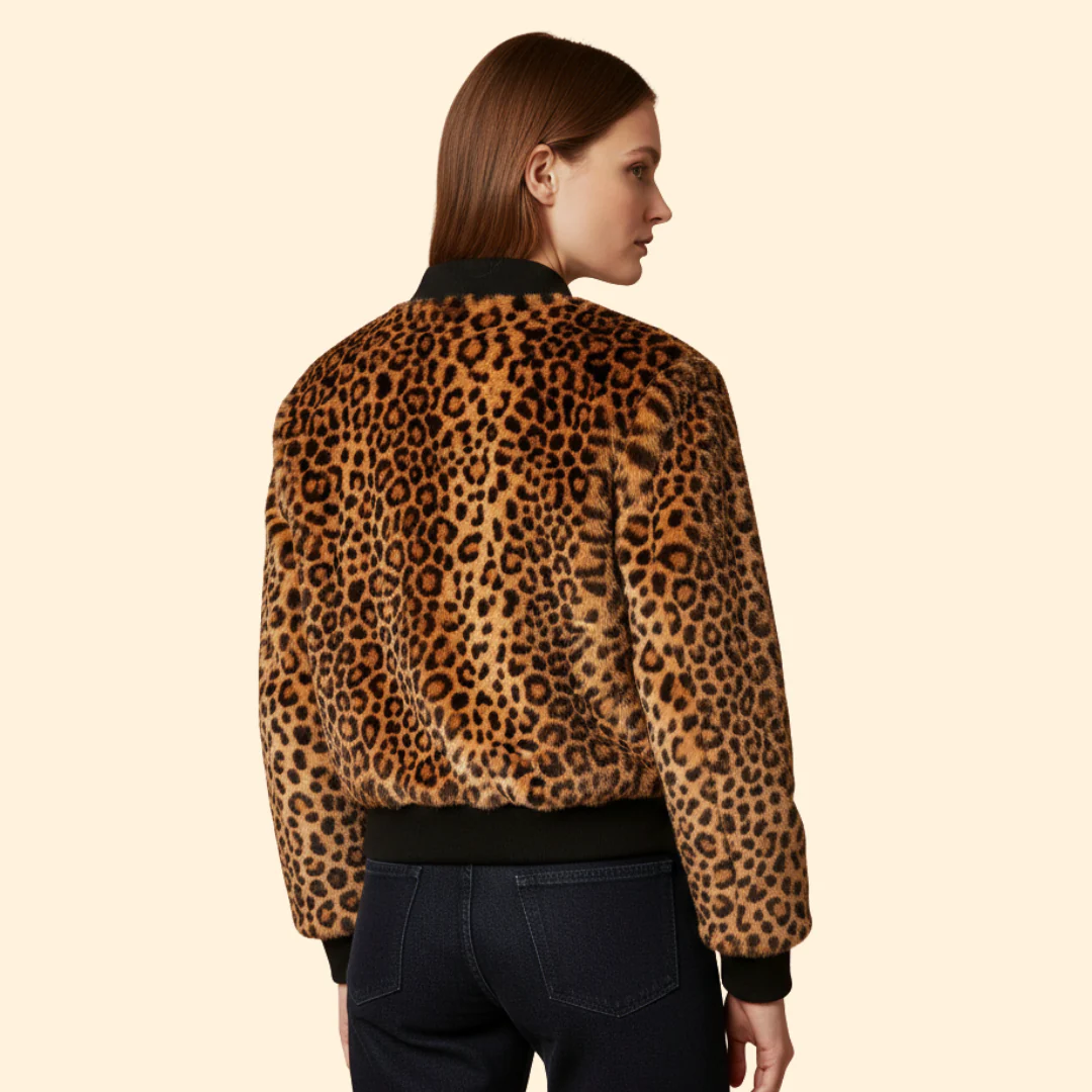 Women’s Bomber Jacket with Leopard Print Pattern - Image 3