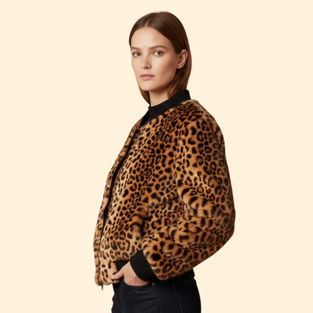 Women’s Bomber Jacket with Leopard Print Pattern - Image 5