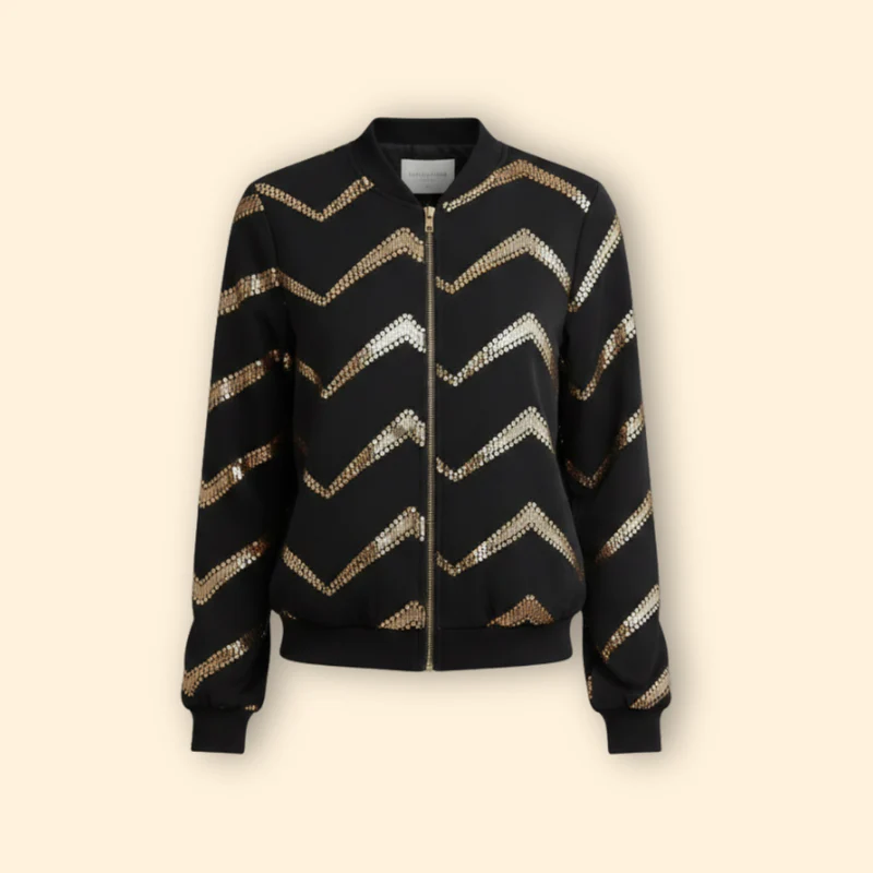 Women’s Bomber Jacket with Metallic Zipper Details
