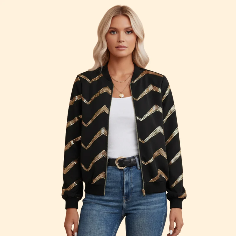 Women’s Bomber Jacket with Metallic Zipper Details - Image 2