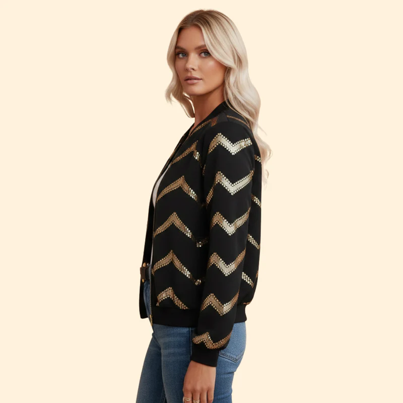 Women’s Bomber Jacket with Metallic Zipper Details - Image 3