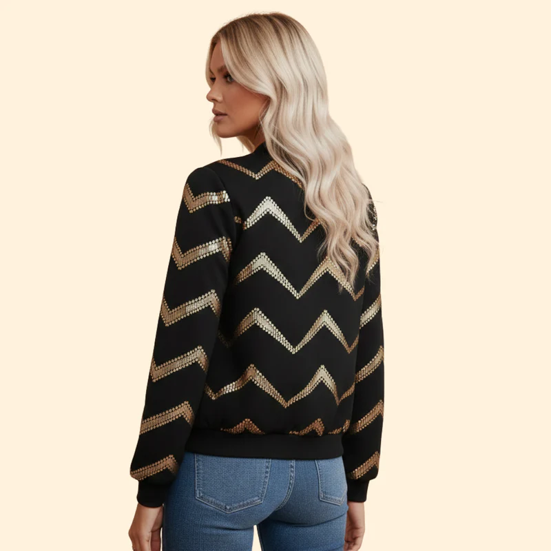 Women’s Bomber Jacket with Metallic Zipper Details - Image 5