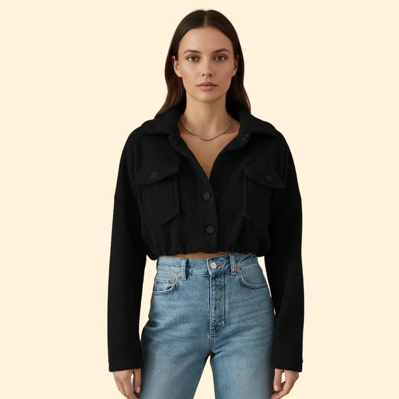 Women’s Bomber Jacket with Oversized Flap Pockets - Image 2