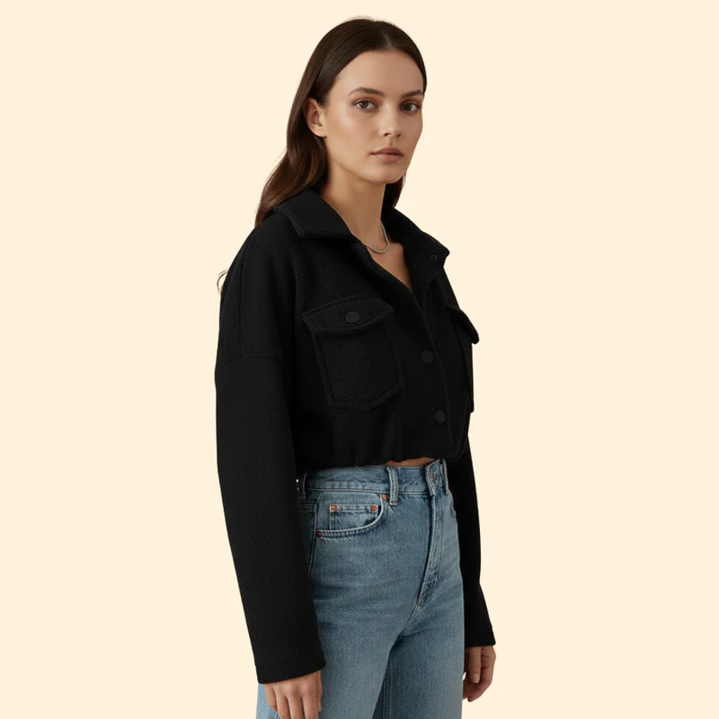Women’s Bomber Jacket with Oversized Flap Pockets - Image 3