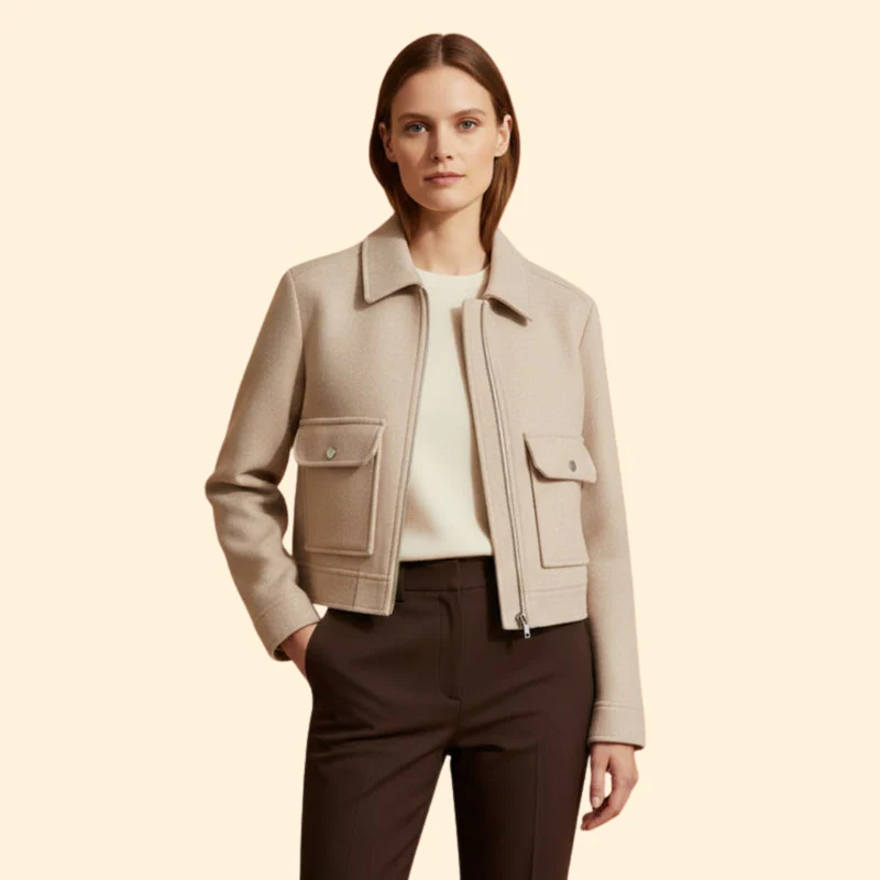 Women's  Bomber Jacket with Patch Pockets - Image 2