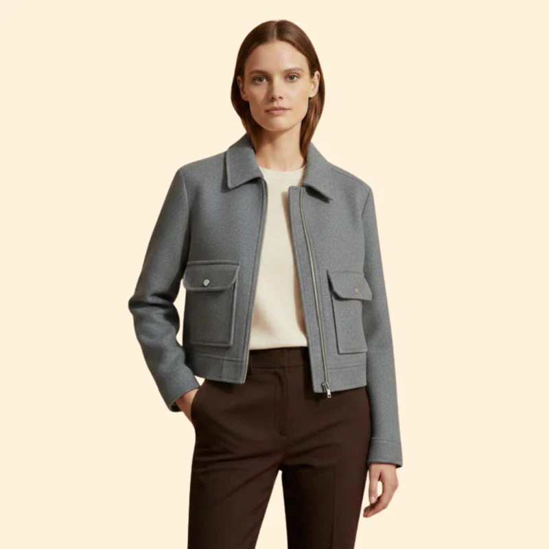 Women's  Bomber Jacket with Patch Pockets - Image 6