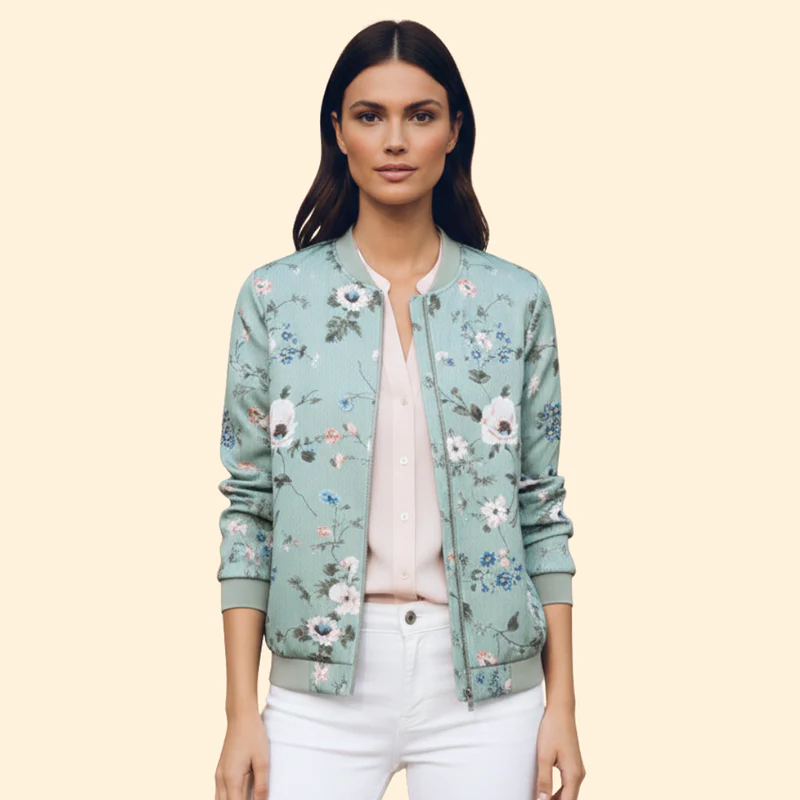 Women’s Bomber Jacket with Ribbed Cuff Detailing - Image 2