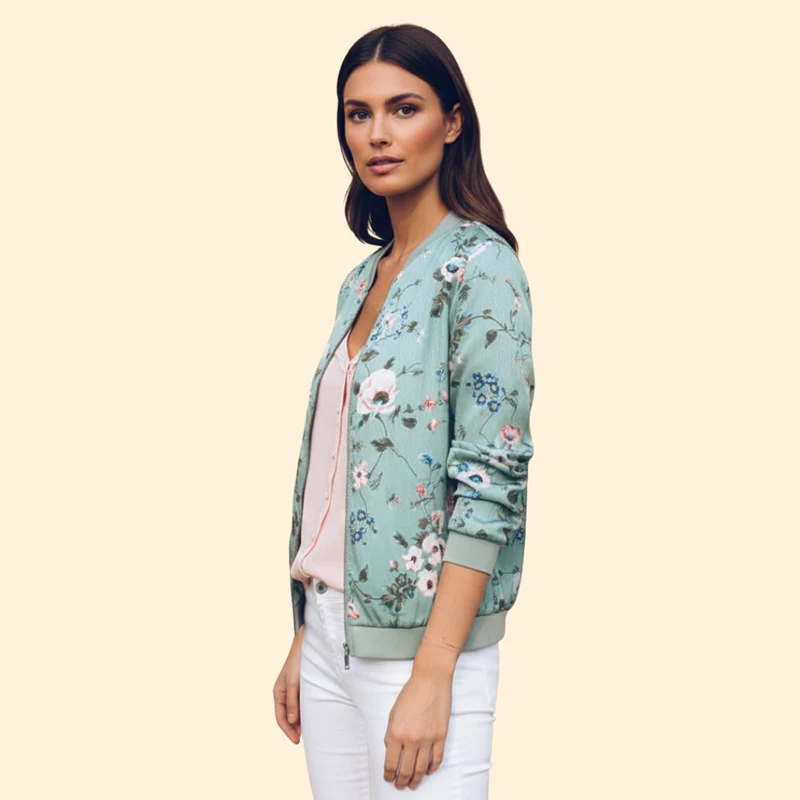 Women’s Bomber Jacket with Ribbed Cuff Detailing - Image 3