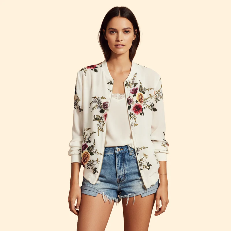 Women’s Bomber Jacket with Ribbed Cuff Detailing - Image 8