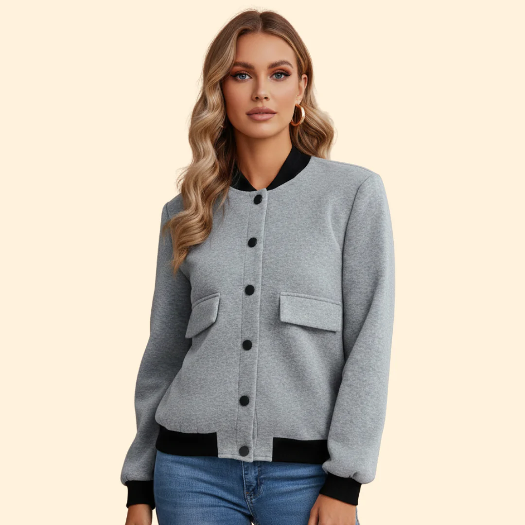 Women’s Bomber Jacket with Ribbed Cuffs and Hem - Image 2