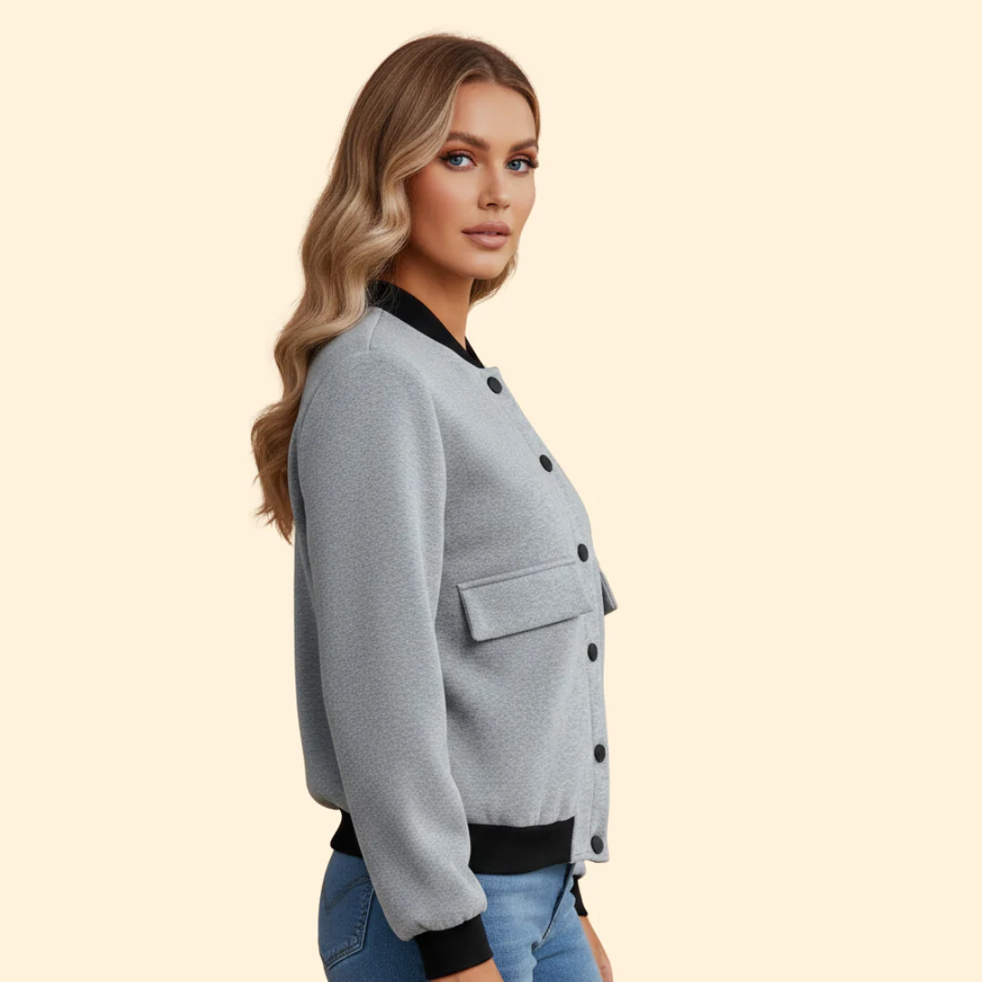 Women’s Bomber Jacket with Ribbed Cuffs and Hem - Image 3