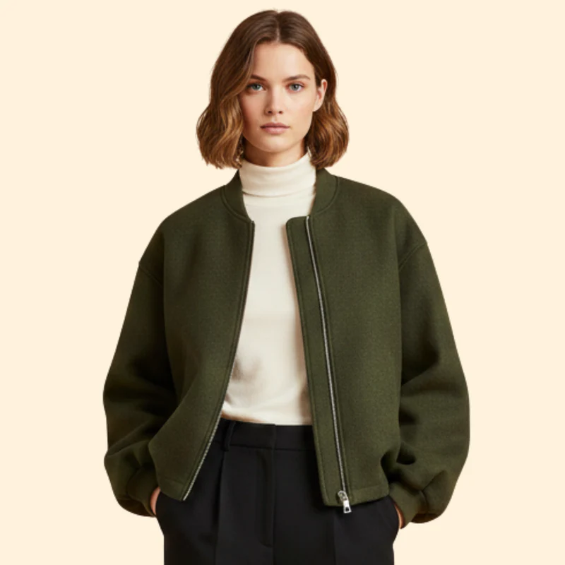 Women’s Bomber Jacket with Ribbed Cuffs and Pockets - Image 10