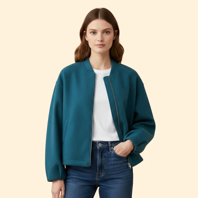Women’s Bomber Jacket with Ribbed Cuffs and Pockets - Image 2