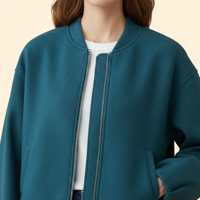 Women’s Bomber Jacket with Ribbed Cuffs and Pockets - Image 4