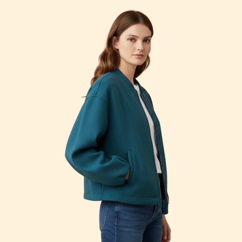 Women’s Bomber Jacket with Ribbed Cuffs and Pockets - Image 5