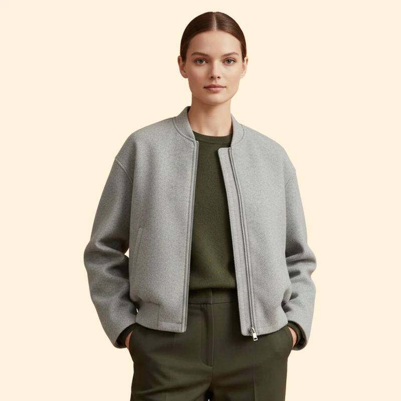 Women’s Bomber Jacket with Ribbed Cuffs and Pockets - Image 7