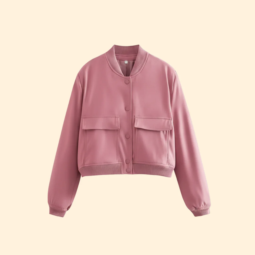Women’s Bomber Jacket with Ribbed Hem and Pockets