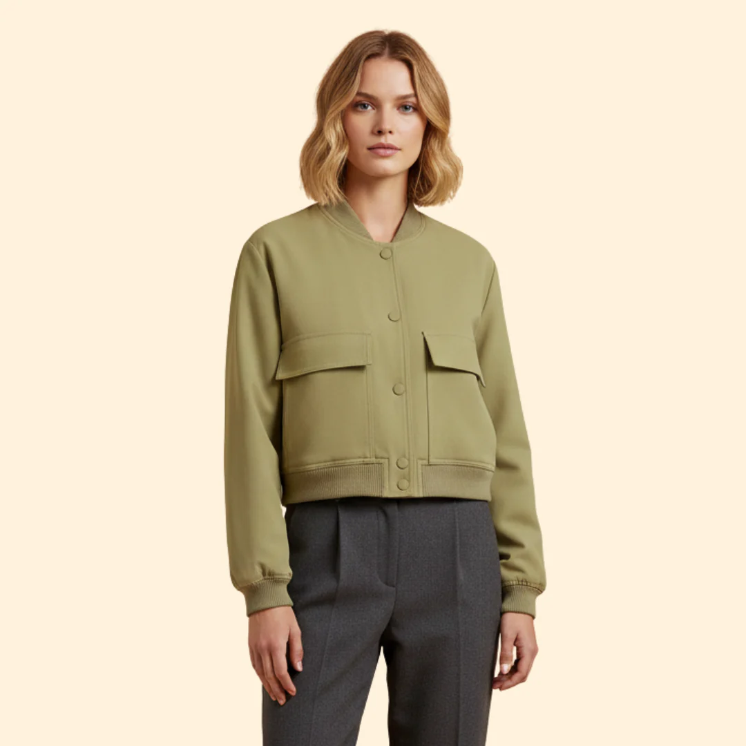 Women’s Bomber Jacket with Ribbed Hem and Pockets - Image 11