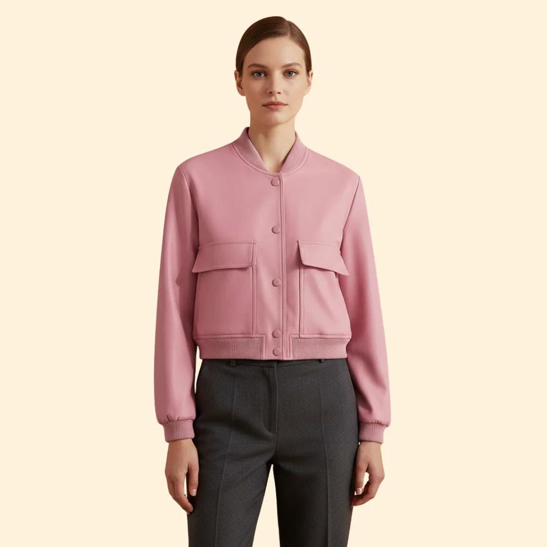 Women’s Bomber Jacket with Ribbed Hem and Pockets - Image 2