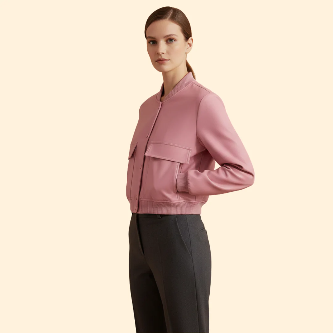 Women’s Bomber Jacket with Ribbed Hem and Pockets - Image 5