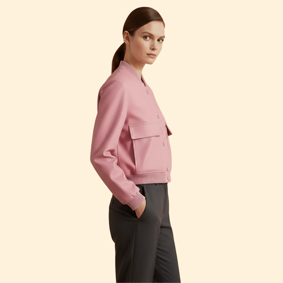 Women’s Bomber Jacket with Ribbed Hem and Pockets - Image 6