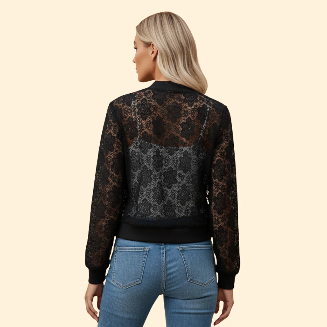 Women’s Bomber Jacket with Sheer Lace Design - Image 4