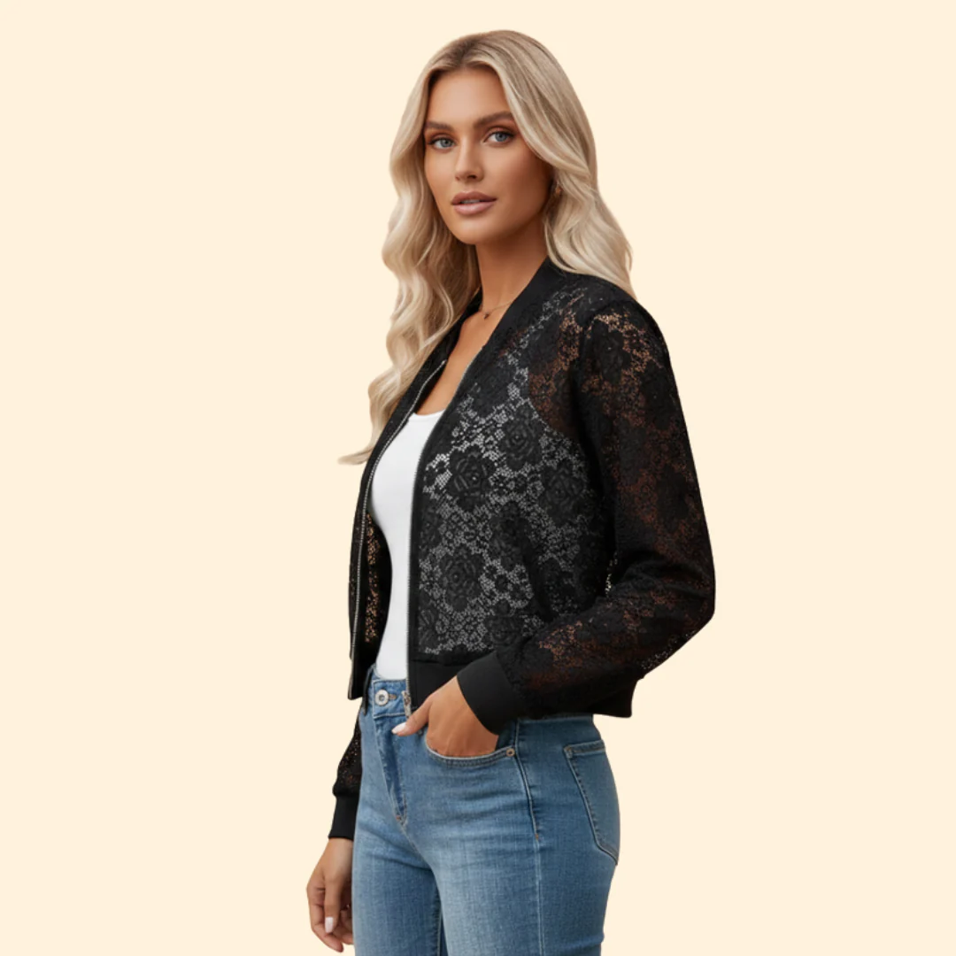 Women’s Bomber Jacket with Sheer Lace Design - Image 5