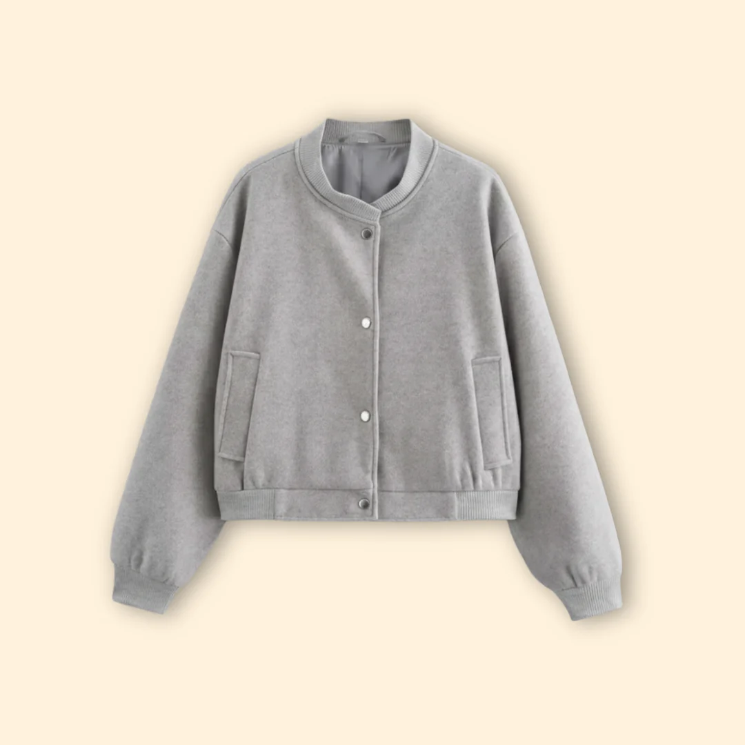 Women’s Bomber Jacket with Snap Button Closure