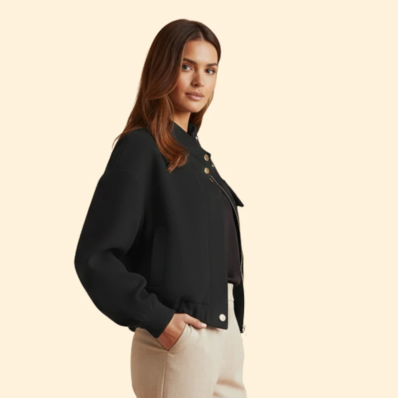 Women’s Bomber Jacket with Snap Button Details - Image 3