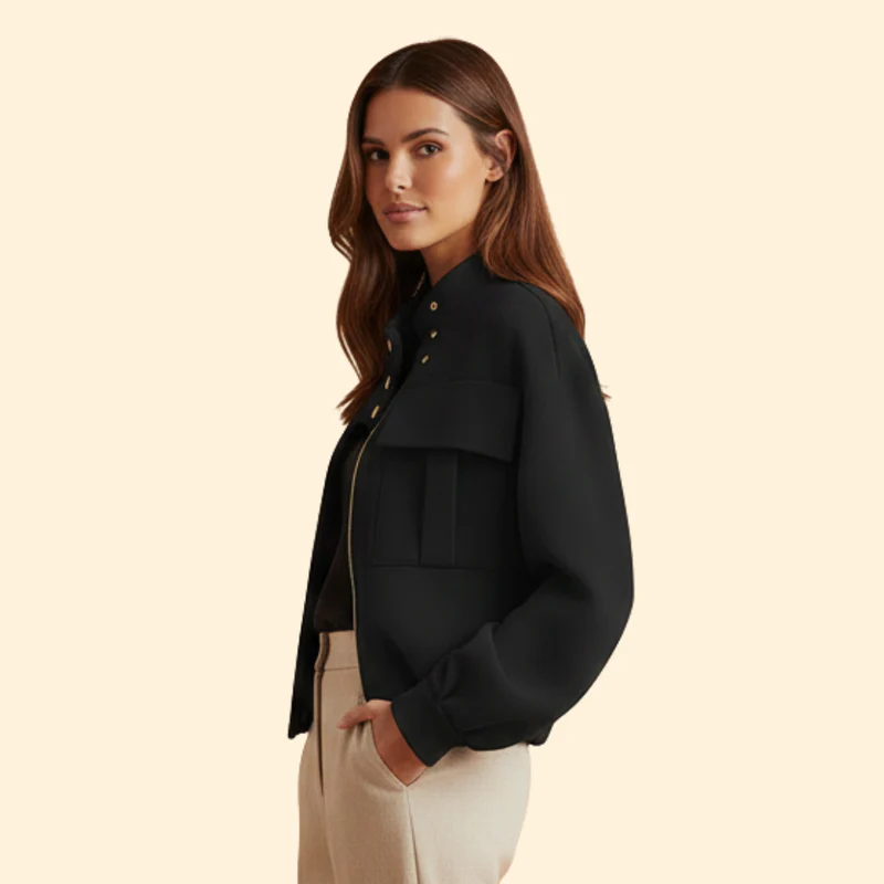 Women’s Bomber Jacket with Snap Button Details - Image 5