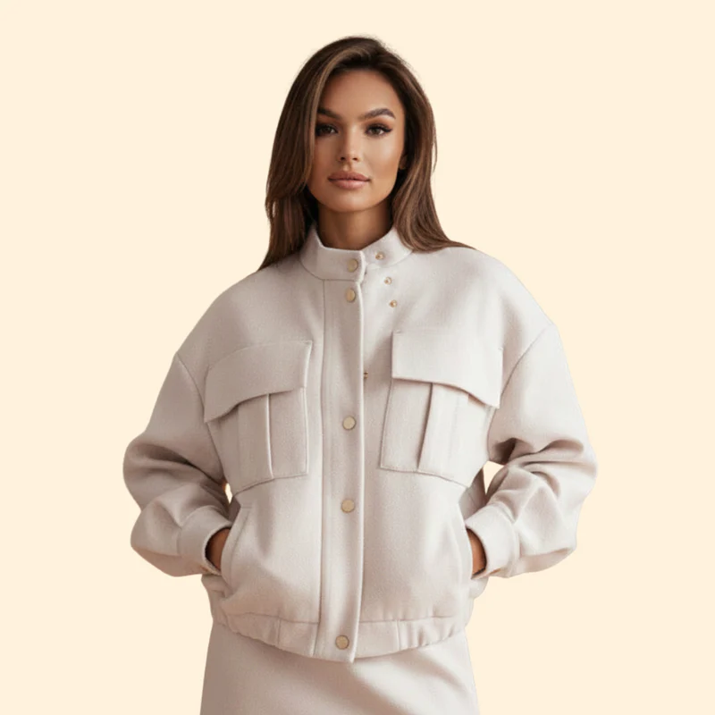 Women’s Bomber Jacket with Snap Button Details - Image 6