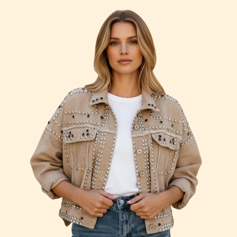 Women’s Bomber Jacket with Studded Detail Design - Image 2