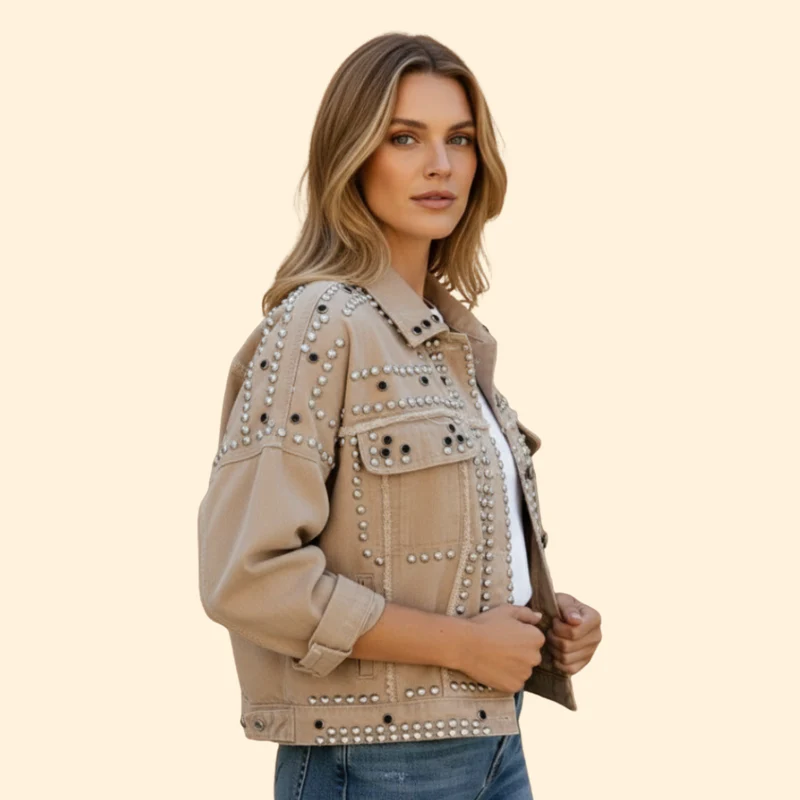 Women’s Bomber Jacket with Studded Detail Design - Image 3