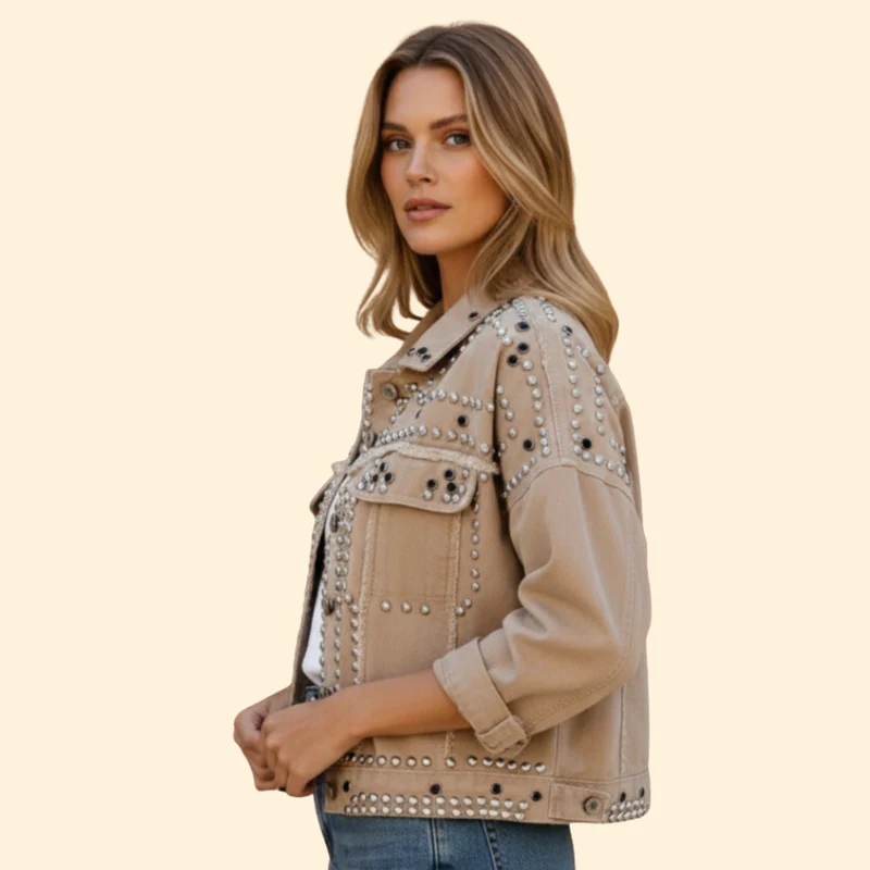 Women’s Bomber Jacket with Studded Detail Design - Image 5