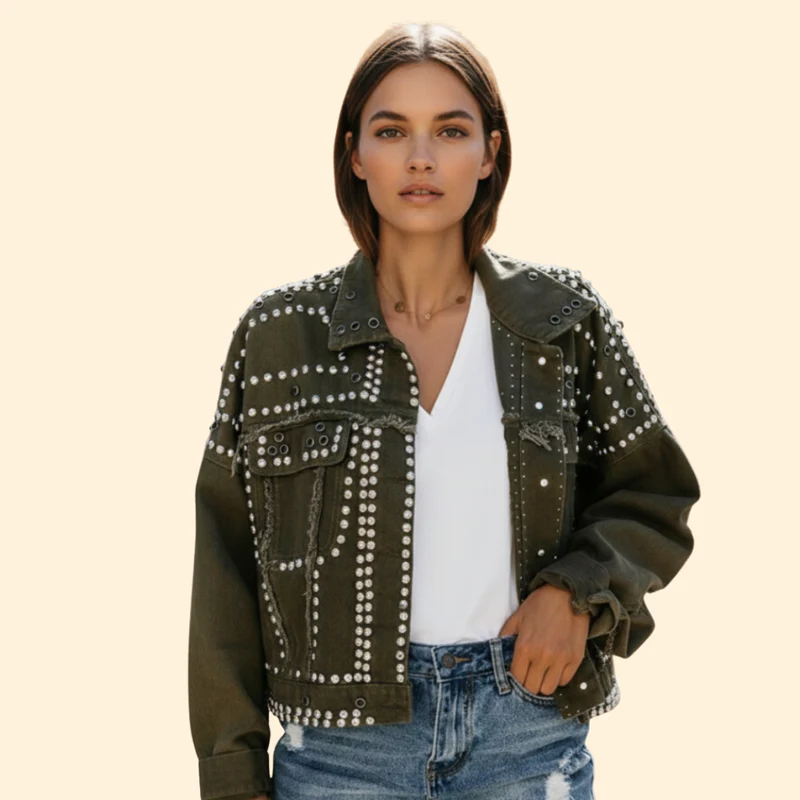 Women’s Bomber Jacket with Studded Detail Design - Image 6