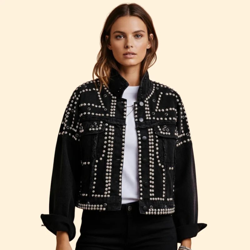 Women’s Bomber Jacket with Studded Detail Design - Image 7