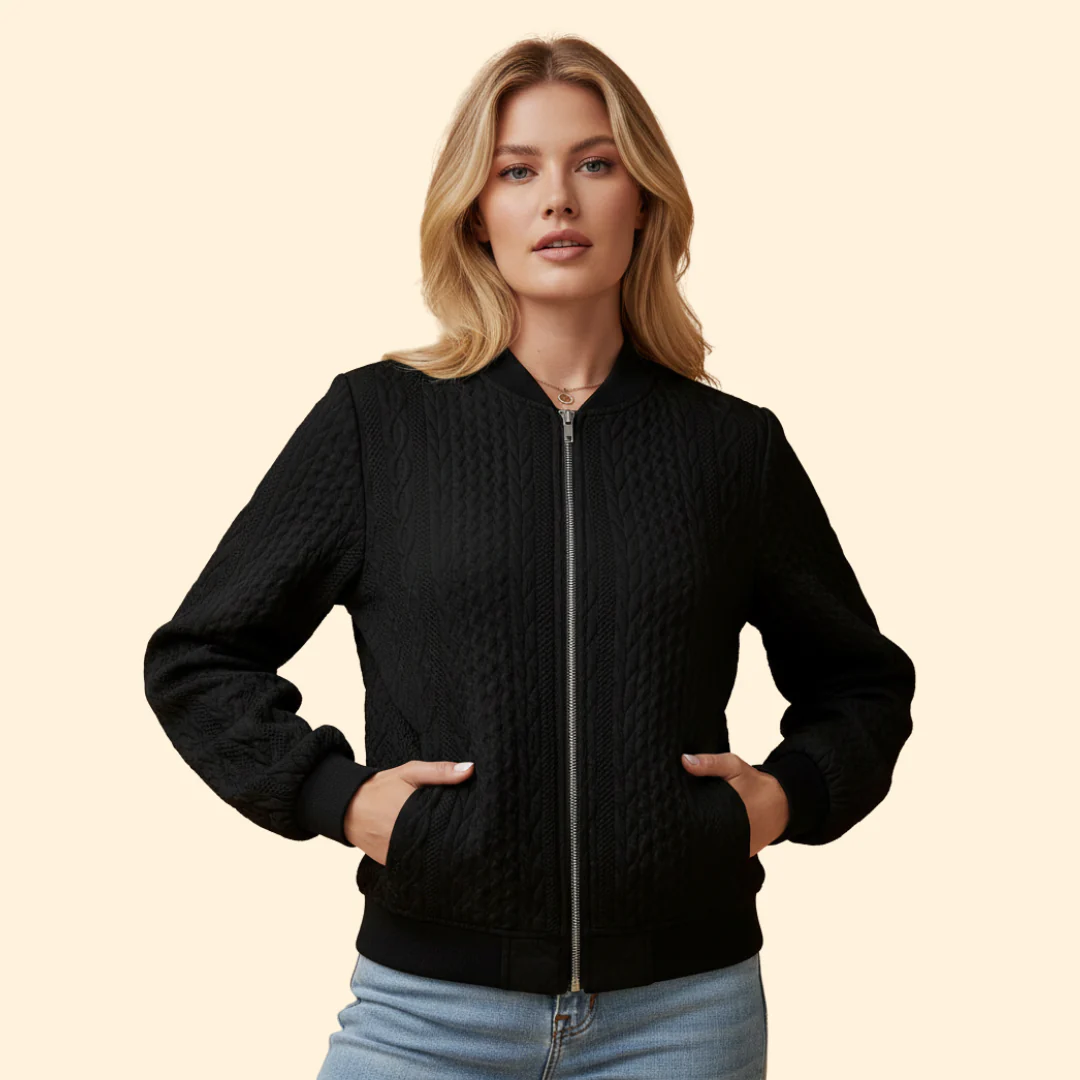 Women’s Bomber Jacket with Textured Knit Design - Image 2