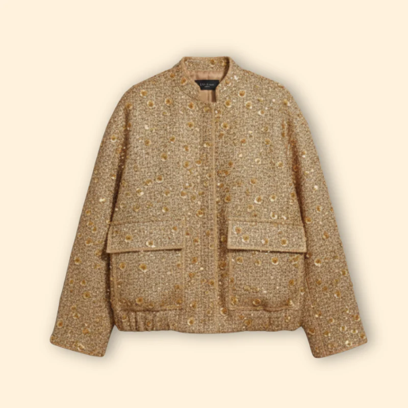 Women’s Bomber Jacket with Textured Tweed Design