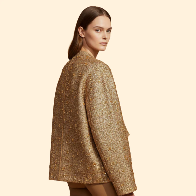 Women’s Bomber Jacket with Textured Tweed Design - Image 4